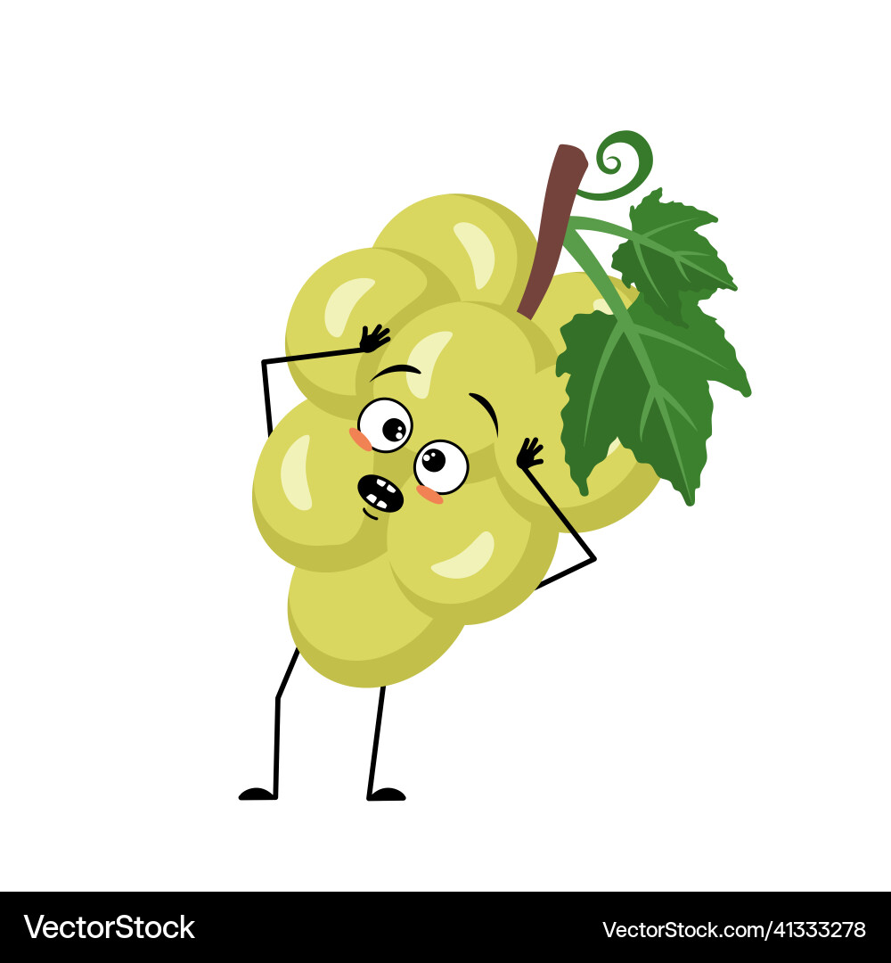 Grape character with emotions in panic grabs his Grape character with emotions in panic grabs his vector image
