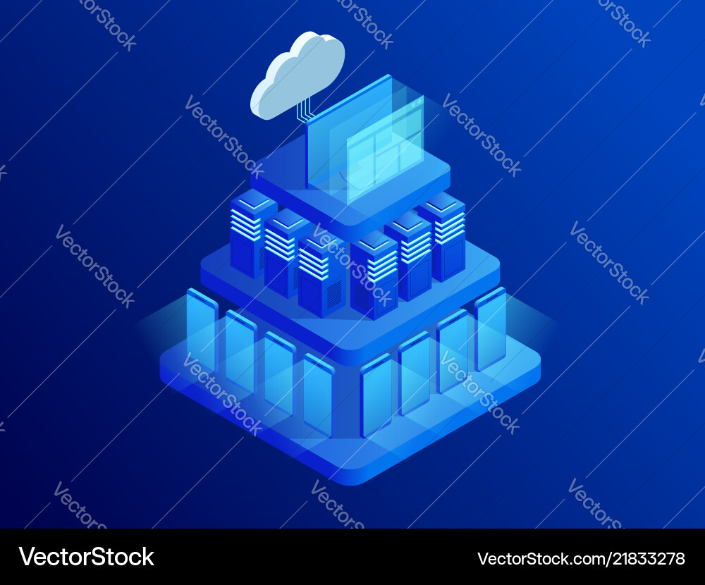 Isometric cloud technologies networking concept Isometric cloud technologies networking concept vector image