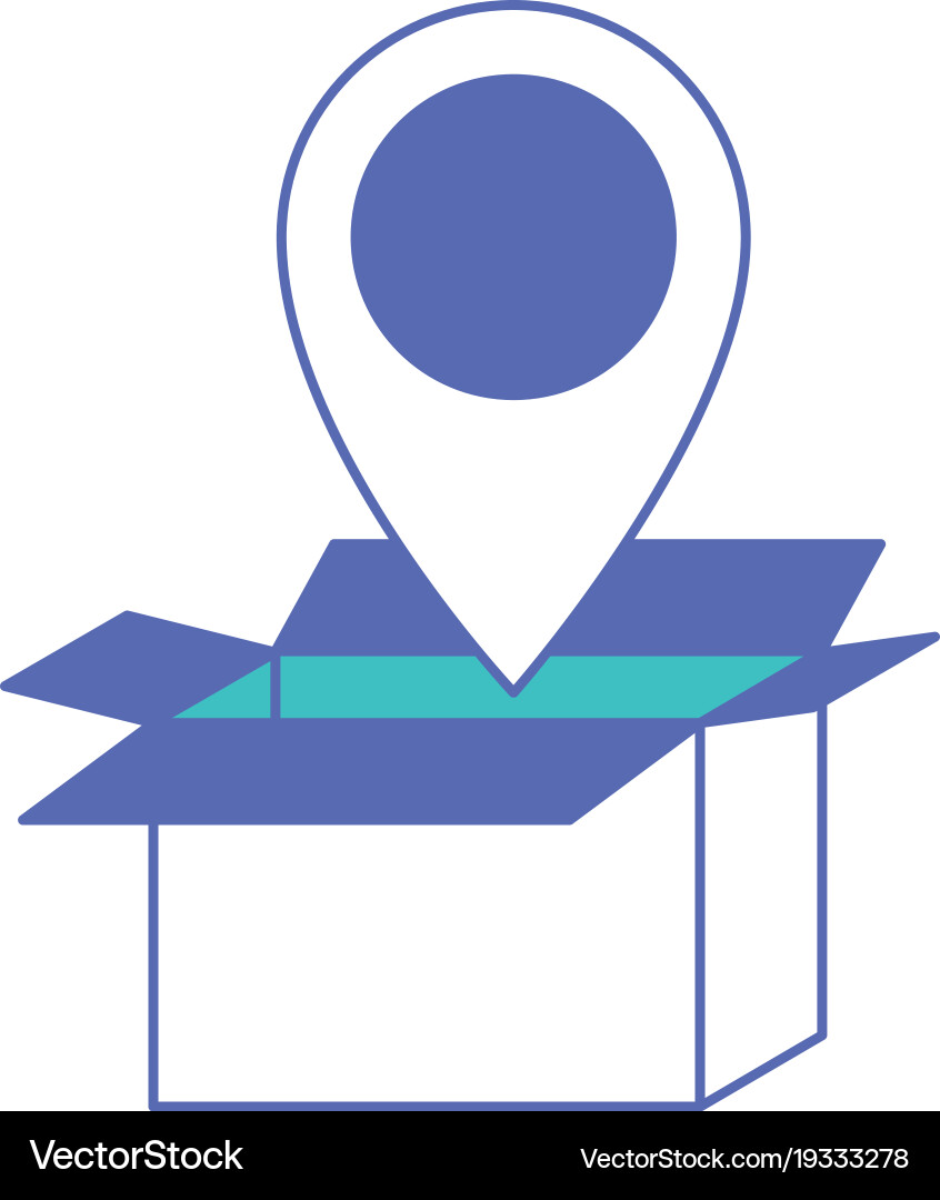 Opened cardboard box with map pointer on top Vector Image