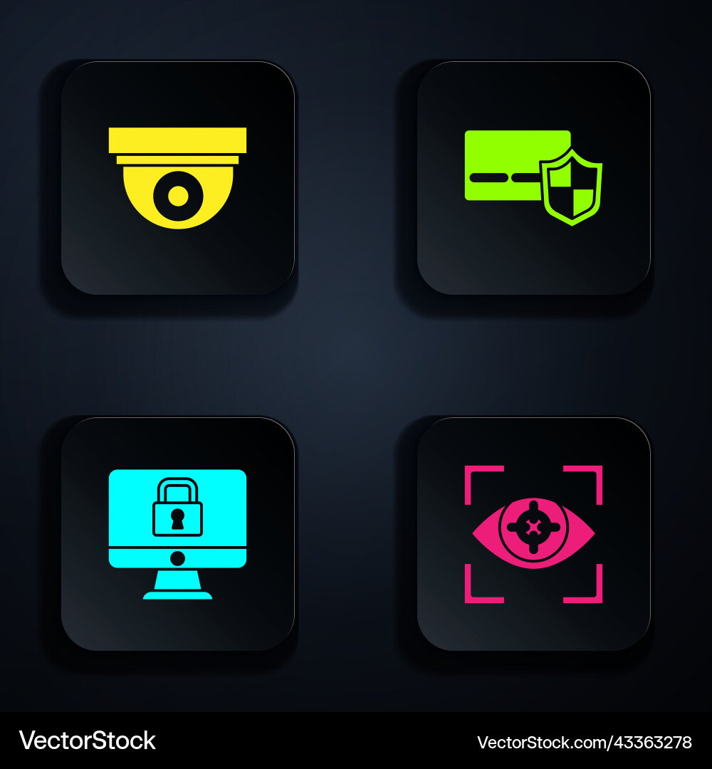 Set eye scan security camera lock on monitor Set eye scan security camera lock on monitor vector image