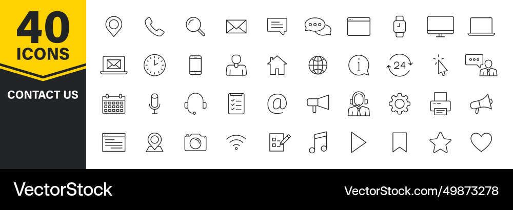 Set of 40 contact us web icons in line style Set of 40 contact us web icons in line style vector image