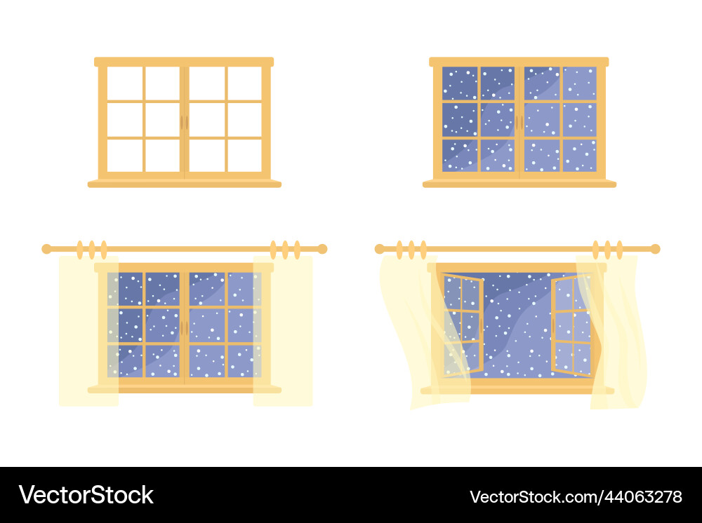 Set of open and closed windows on white background Vector Image