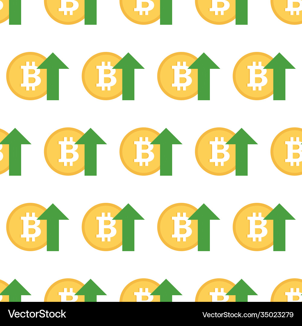 Bitcoin up with green arrow seamless pattern Bitcoin up with green arrow seamless pattern vector image