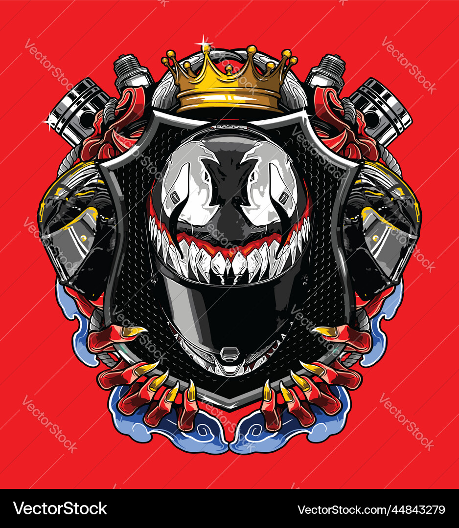 Devil pattern helmet with shield background Devil pattern helmet with shield background vector image