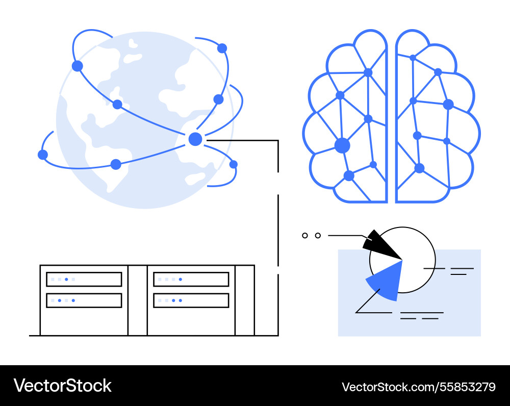 Global network ai brain and data analytics Global network ai brain and data analytics vector image