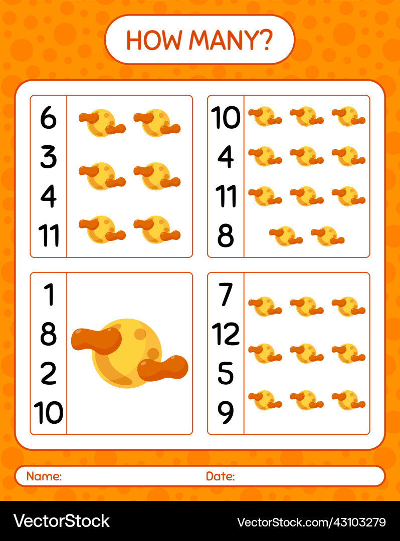 How many counting game with full moon worksheet How many counting game with full moon worksheet Vector Image