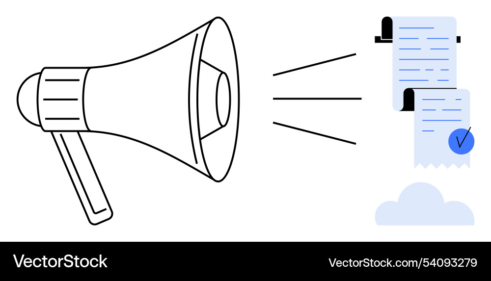 Megaphone broadcasting messages to documents Megaphone broadcasting messages to documents vector image
