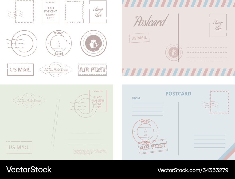 Postcard template vintage travel cards Postcard template vintage travel cards vector image