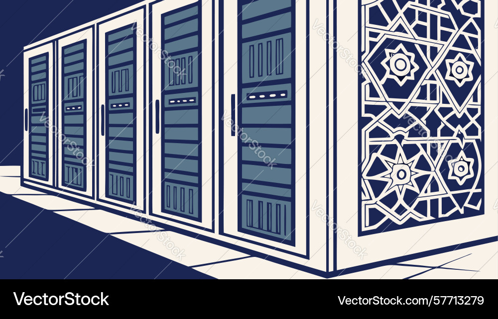 Row of server racks with stylized patterns modern vector image