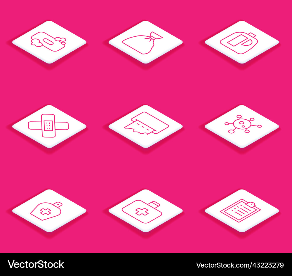 Set line bar of soap garbage bag bottles Set line bar of soap garbage bag bottles vector image