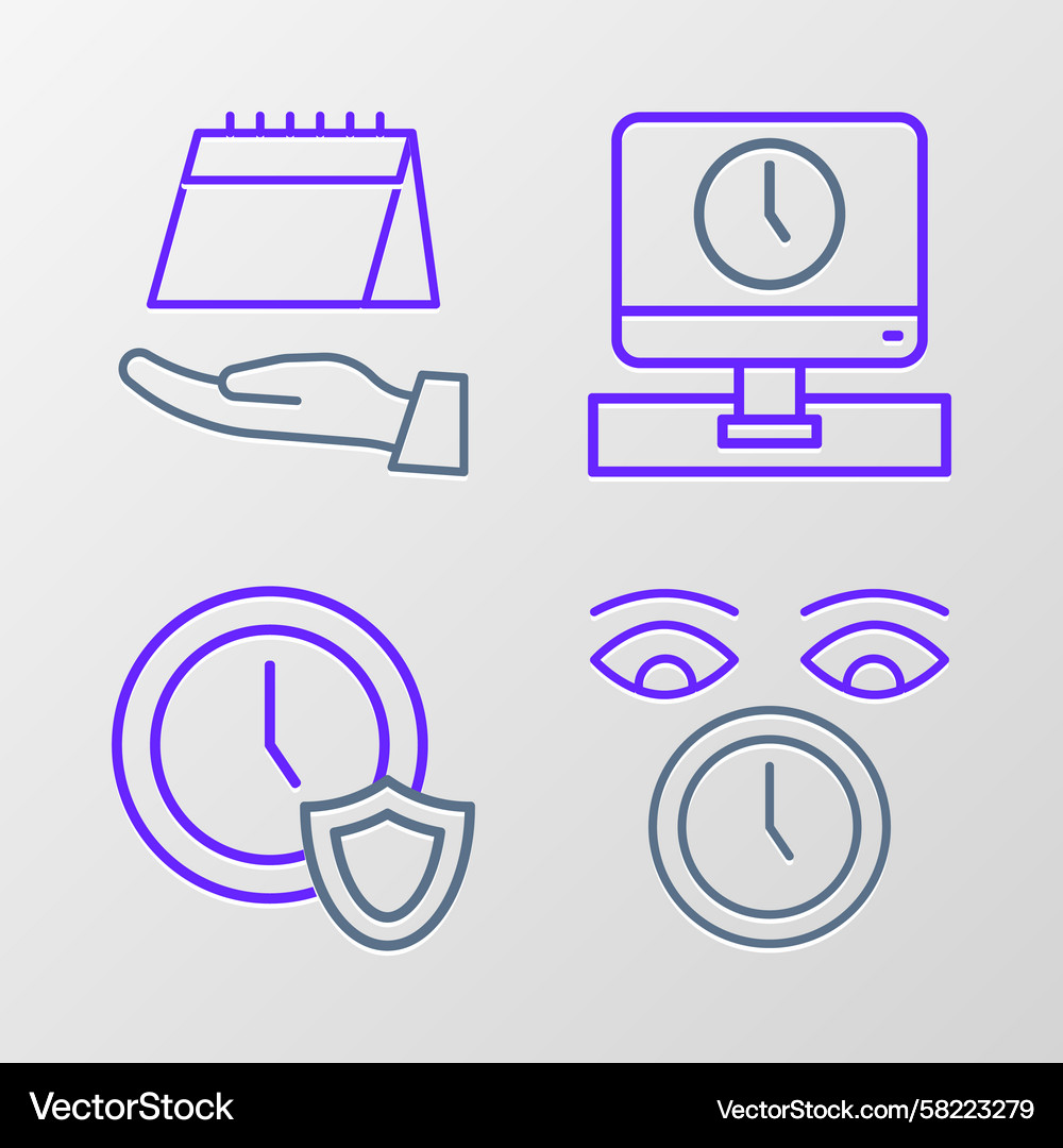 Set line clock with shield monitor time Vector Image