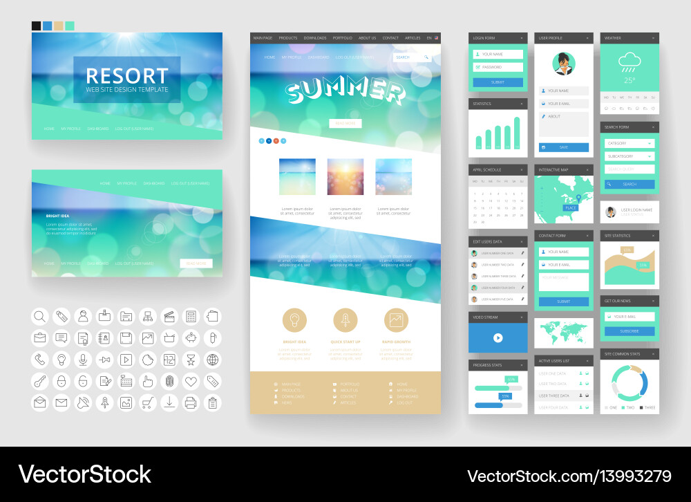 Website design template and interface elements vector image