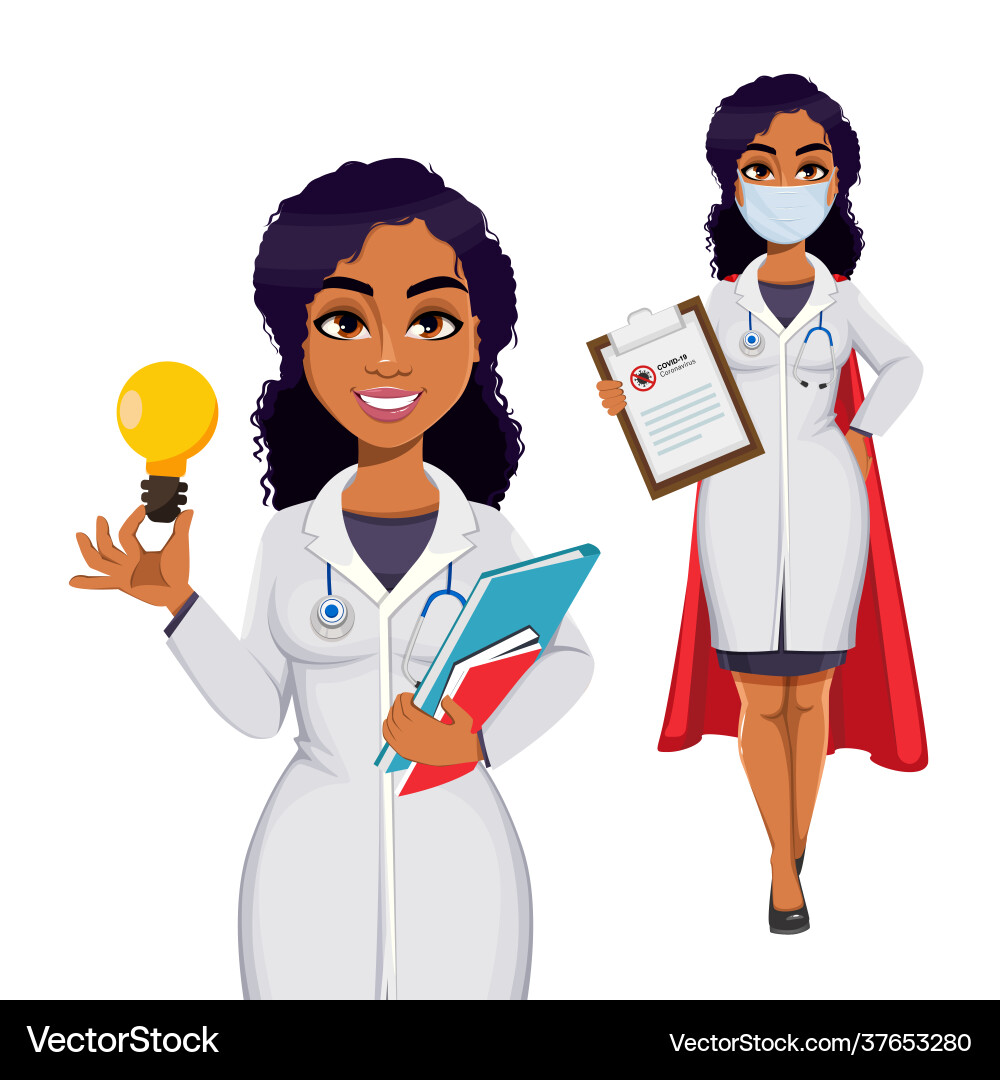 African american female doctor wearing white coat African american female doctor wearing white coat vector image
