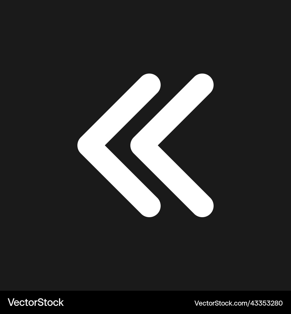 Left double arrow dark mode glyph ui icon Left double arrow dark mode glyph ui icon vector image