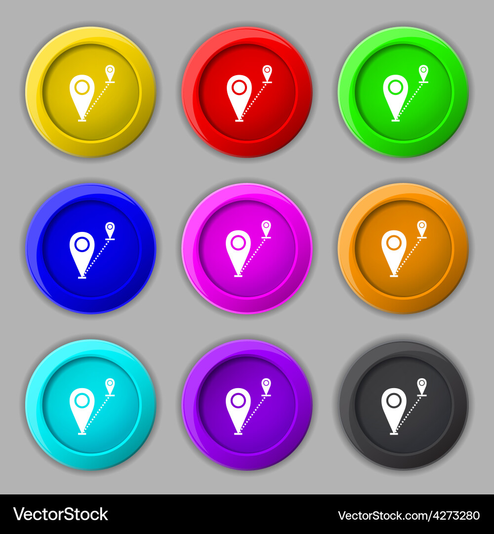 Map pointer icon sign symbol on nine round vector image