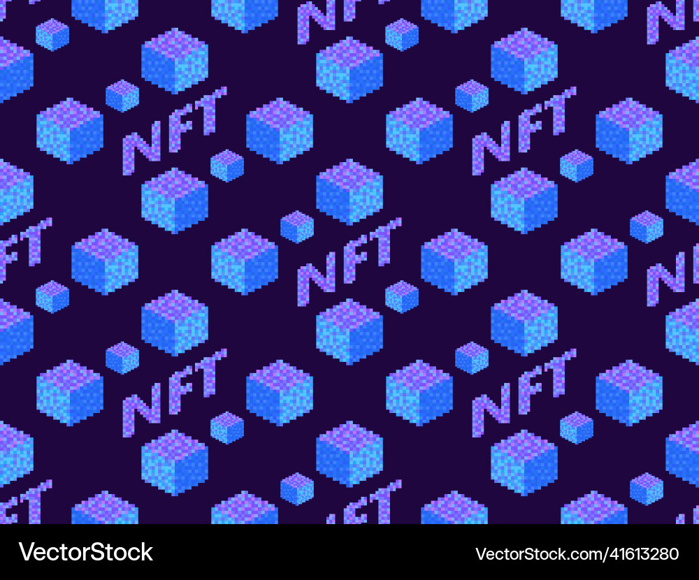 Nft token pixel art isometric text with cube Nft token pixel art isometric text with cube vector image