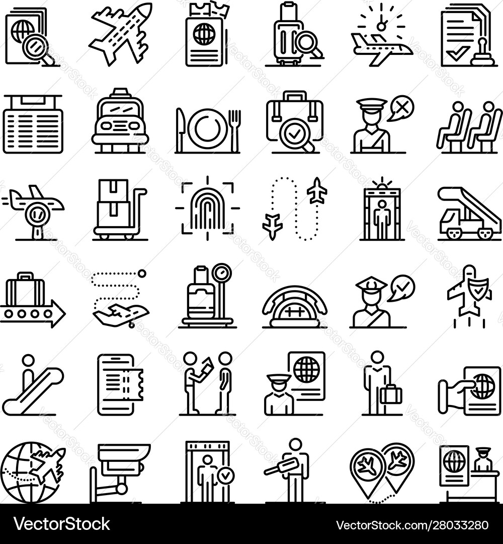 Passport control icons set outline style Passport control icons set outline style vector image