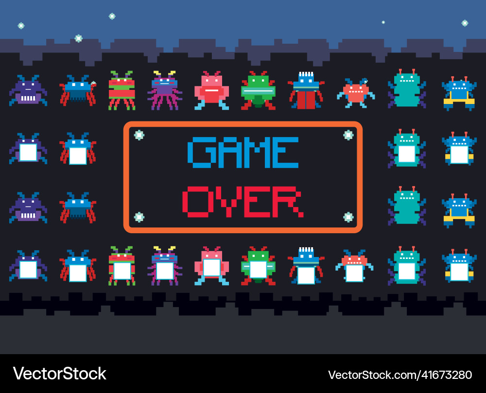 Pixel space game interface with over button Pixel space game interface with over button vector image