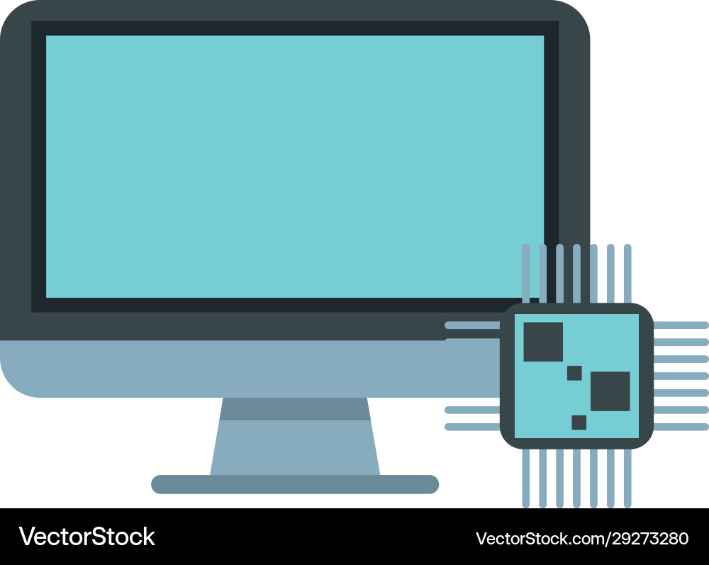 Processor chip with monitor computer devices vector image