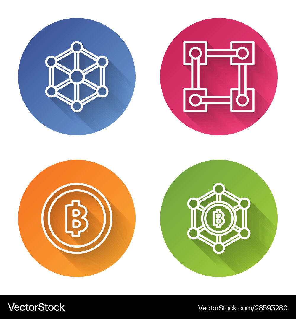 Set line blockchain technology Vector Image