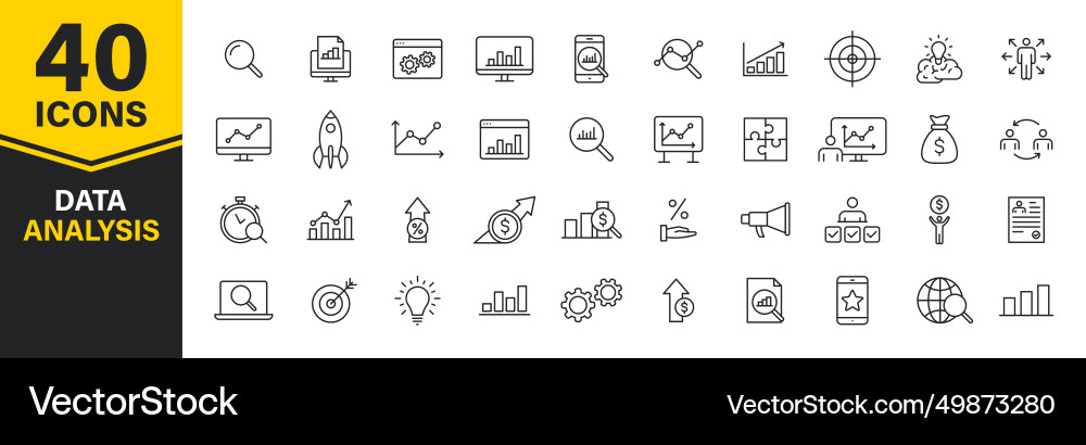 Set of 40 data analysis web icons in line style Set of 40 data analysis web icons in line style vector image