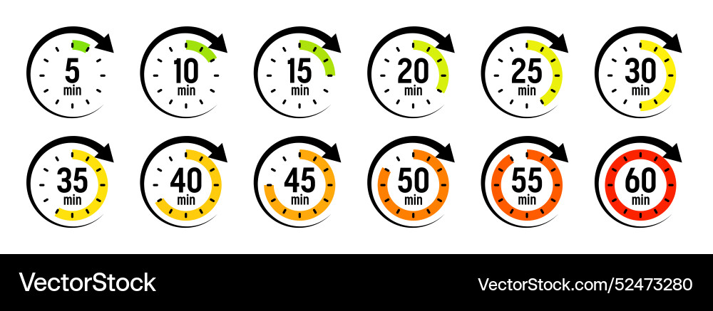 Stopwatch icons with pointer arrow colorful Stopwatch icons with pointer arrow colorful vector image