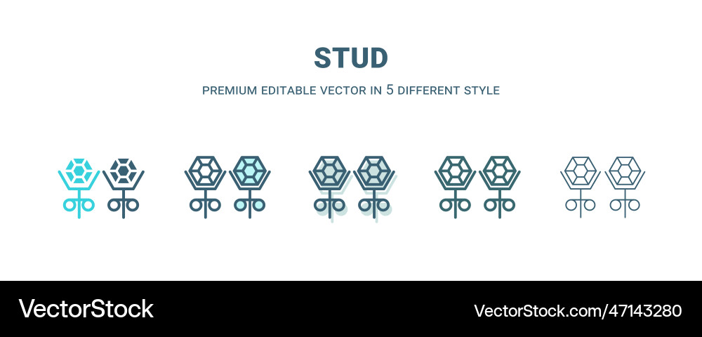 Stud icon in 5 different style outline filled two Stud icon in 5 different style outline filled two vector image