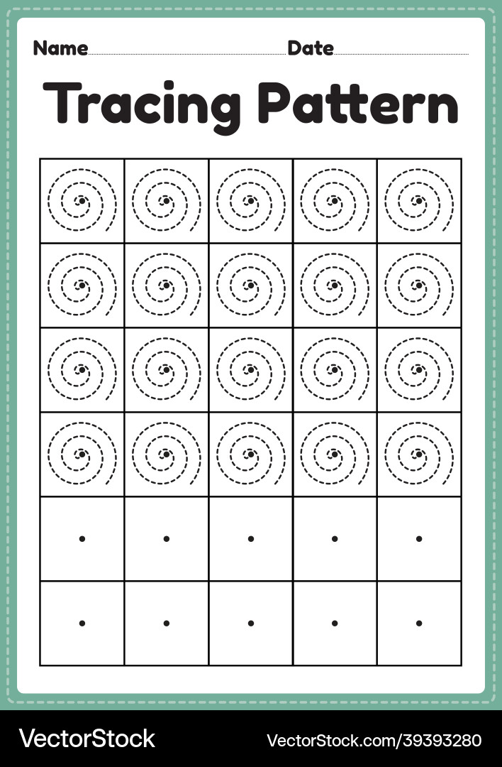 Tracing pattern spiral lines worksheet Tracing pattern spiral lines worksheet vector image