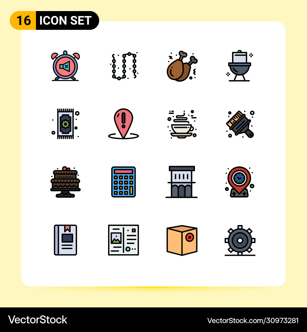 16 universal flat color filled lines set for web vector image