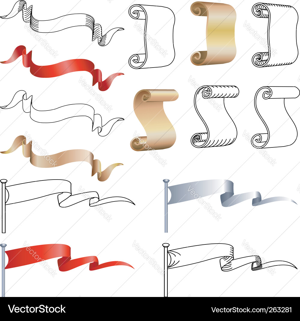 Antique Scroll & Banner Elements Vector Image