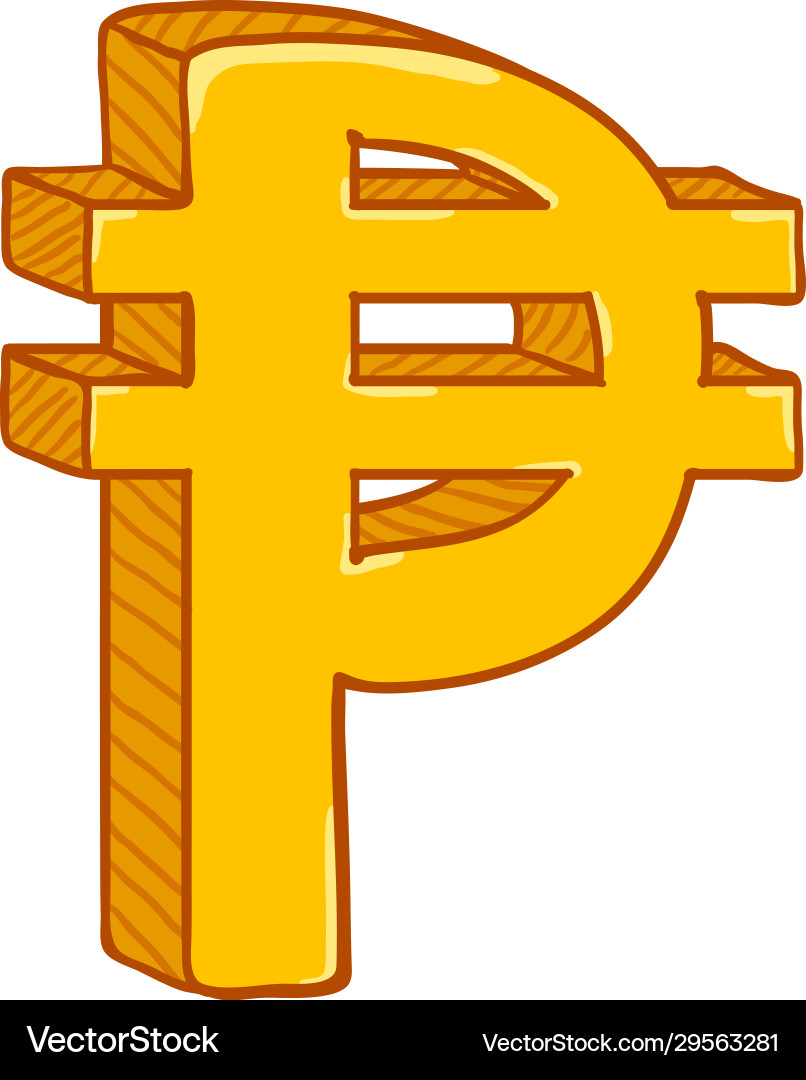 Cartoon gold philippine currency symbol pesos sign Cartoon gold philippine currency symbol pesos sign vector image
