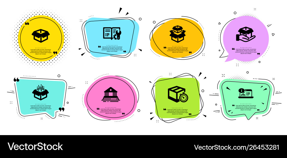 Delivery timer open box and packing boxes icons Delivery timer open box and packing boxes icons vector image