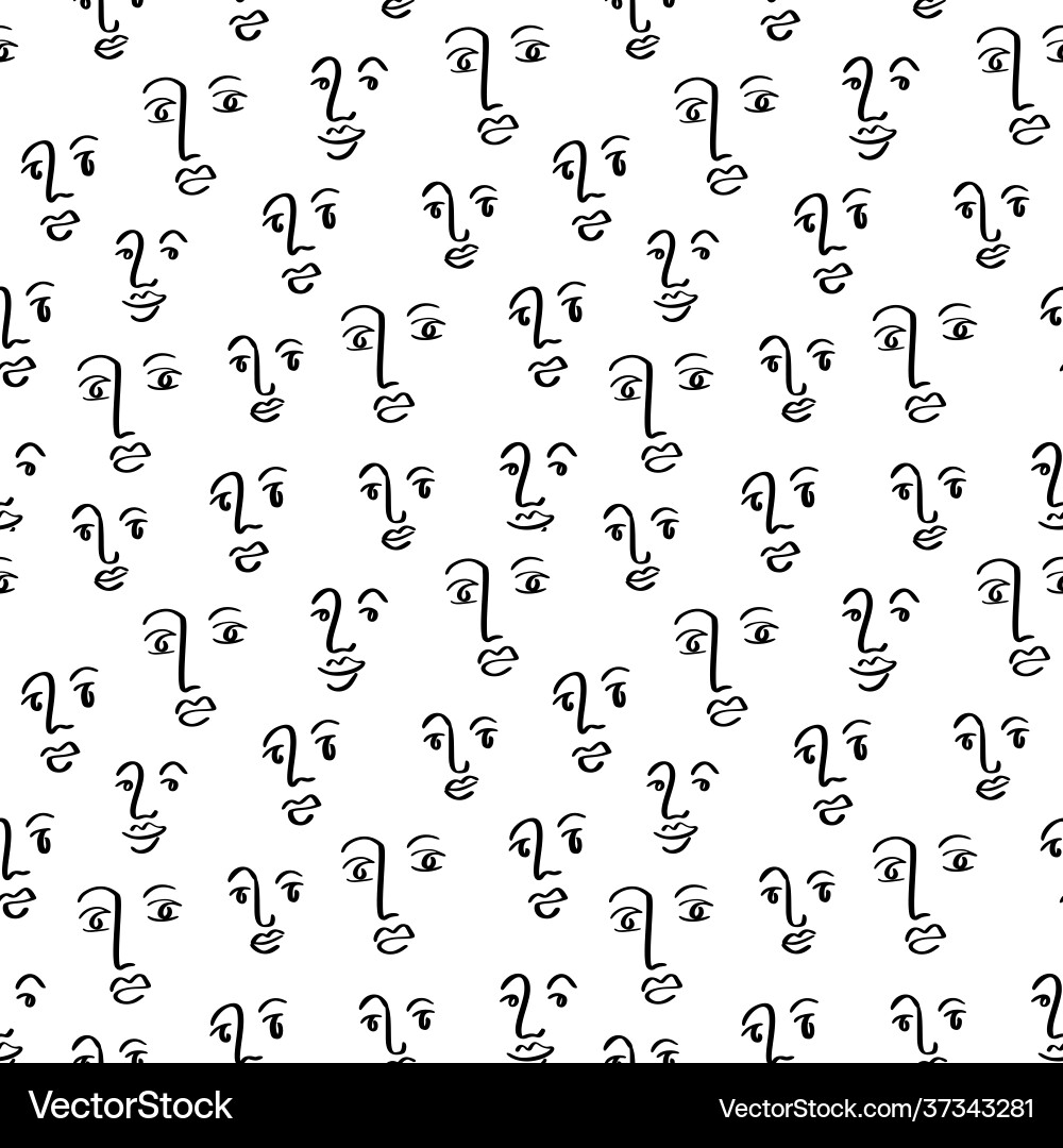 Face line art seamless pattern with abstract Face line art seamless pattern with abstract vector image