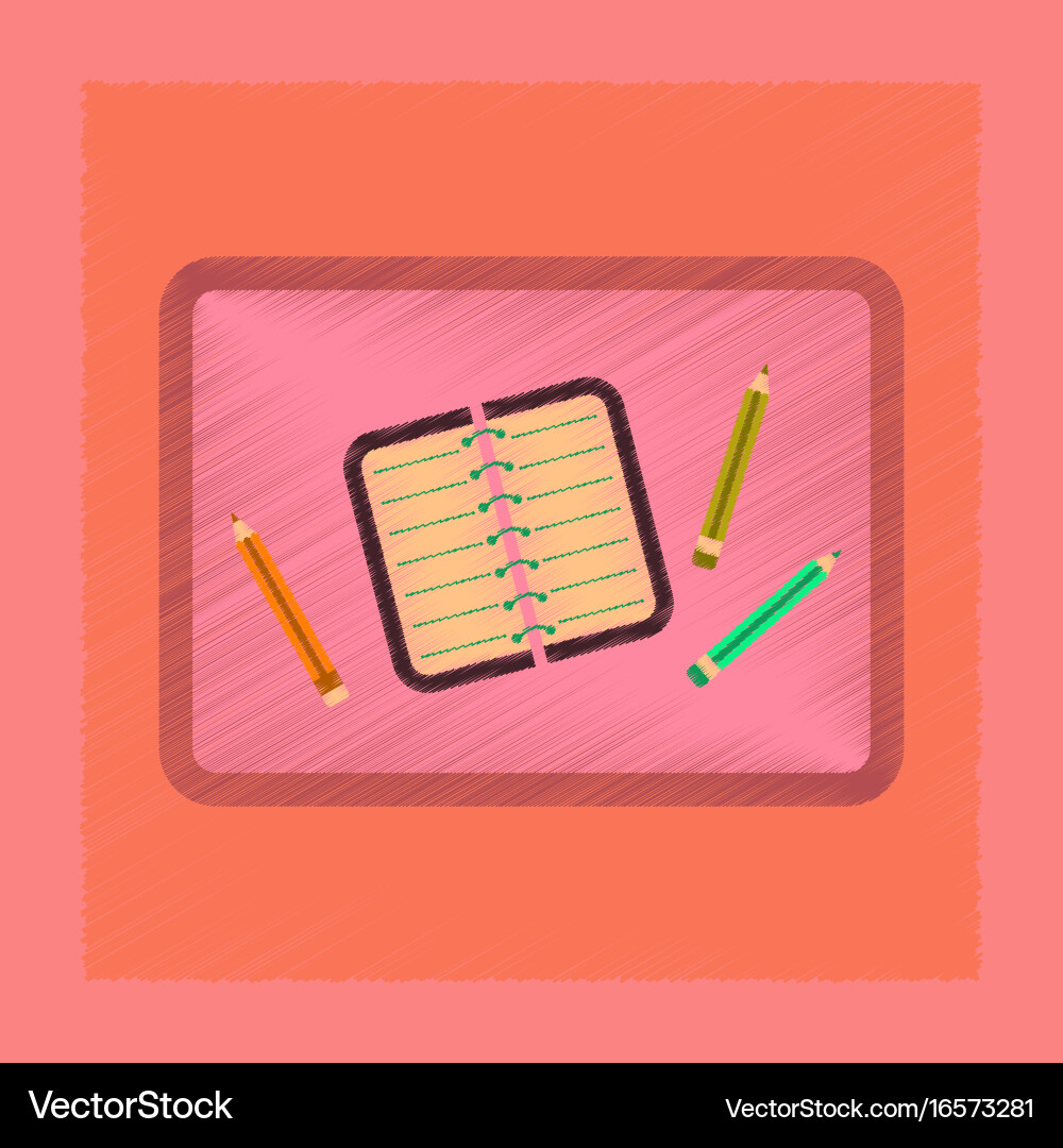 Flat shading style icon notebook pencil table Vector Image