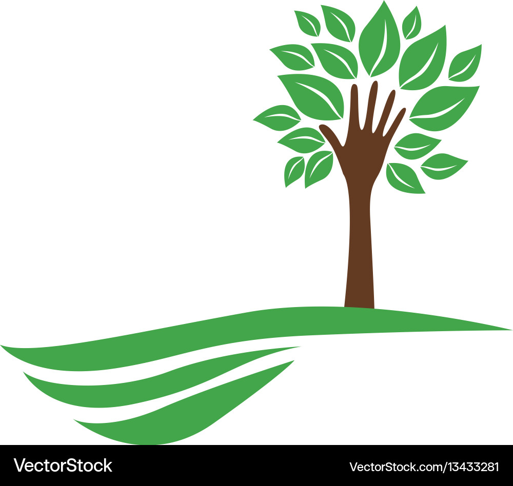 Hand-Shaped Tree with Green Leaves Vector Image