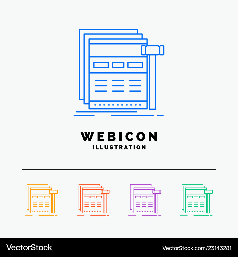 Internet page web webpage wireframe 5 color line Internet page web webpage wireframe 5 color line vector image