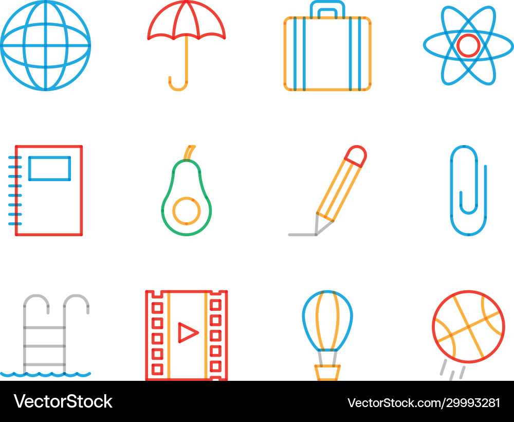 Objects multiply line style icon set design vector image