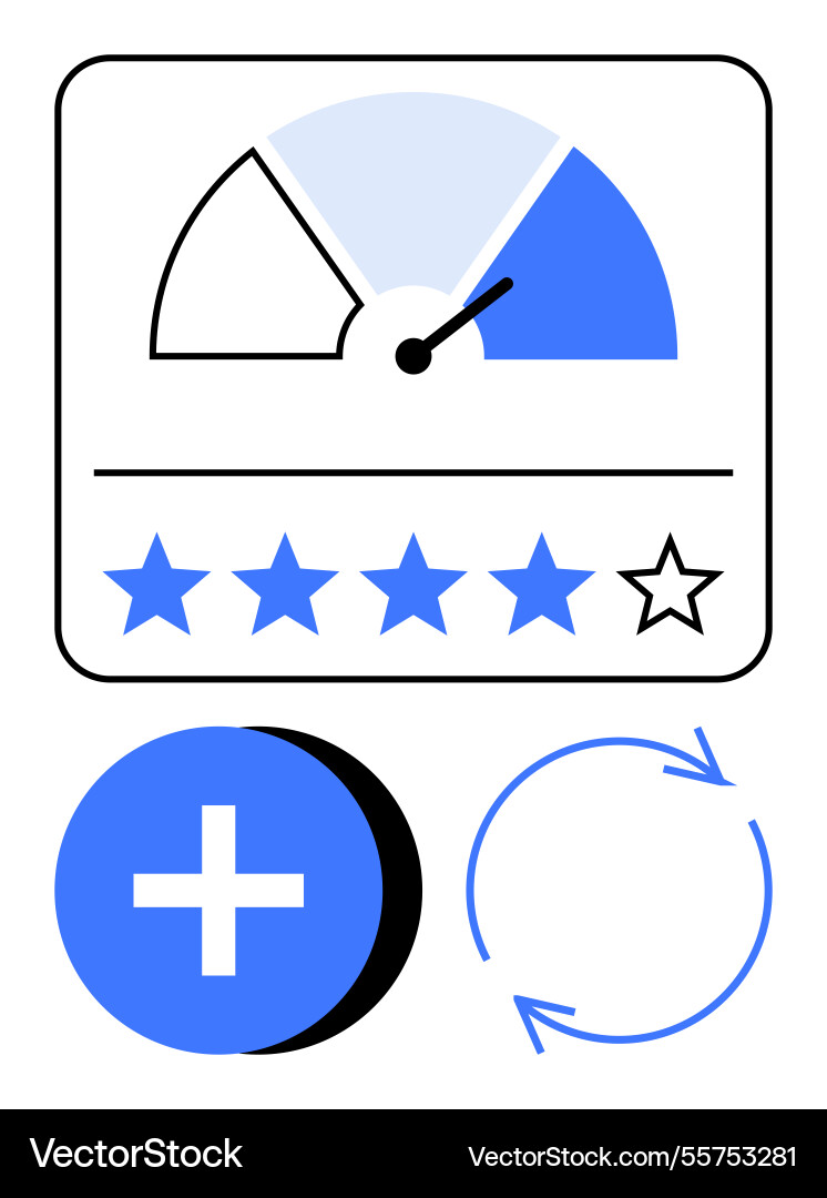 Performance rating meter with stars plus button Performance rating meter with stars plus button vector image