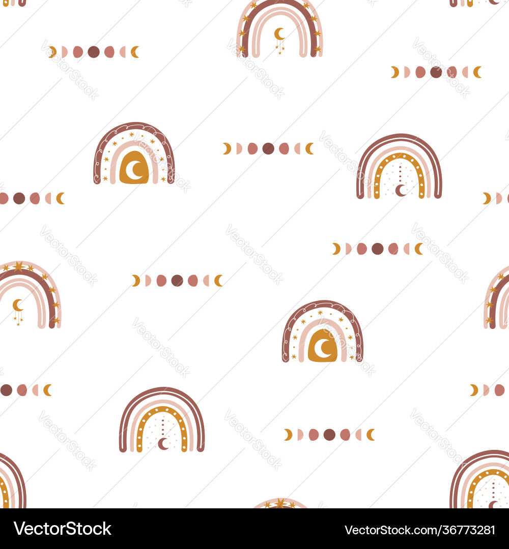 Seamless pattern with abstract rainbow and moon vector image