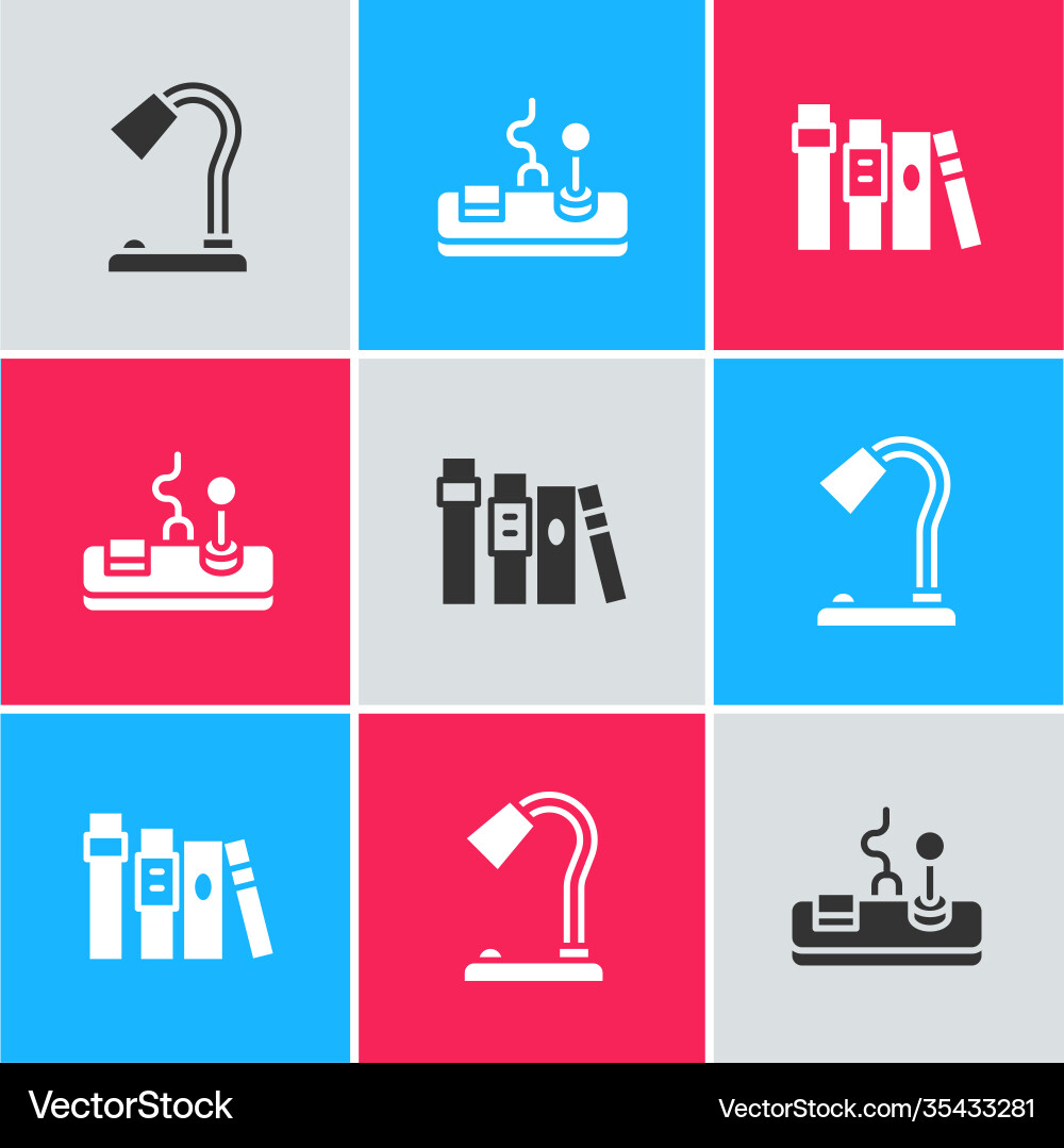 Set table lamp gamepad and book icon Set table lamp gamepad and book icon vector image