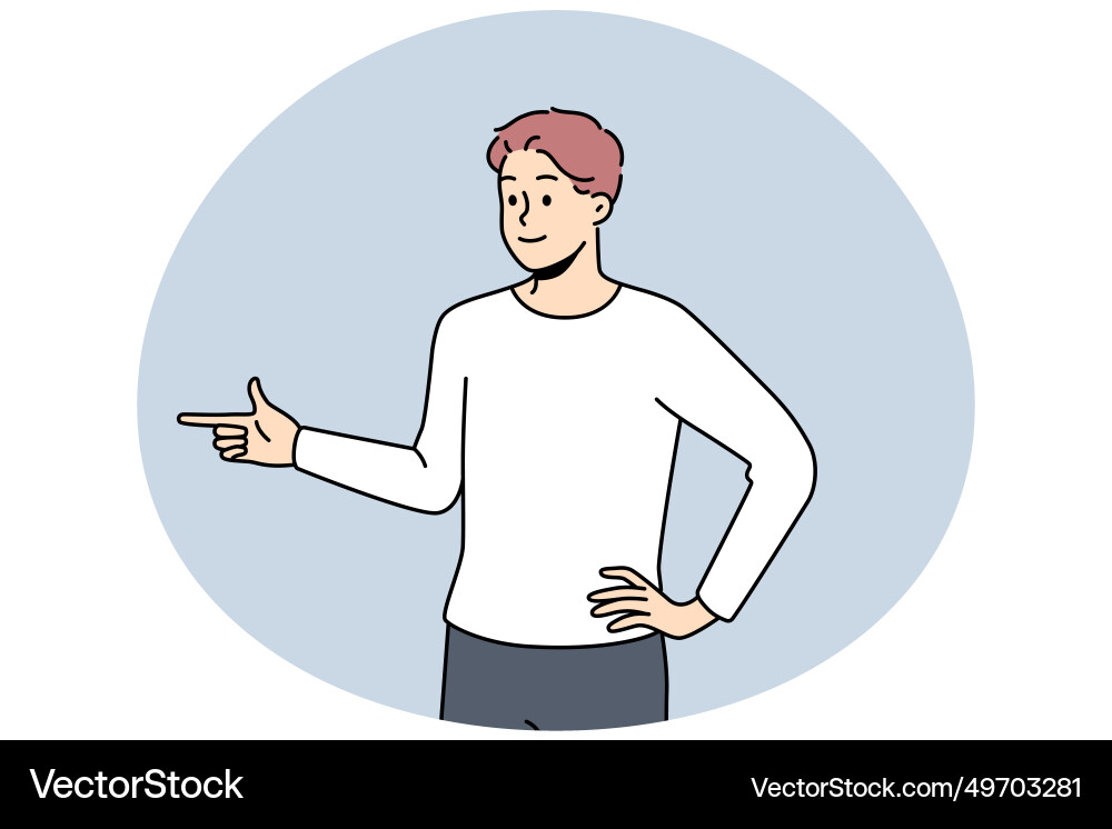Smiling man point aside vector image