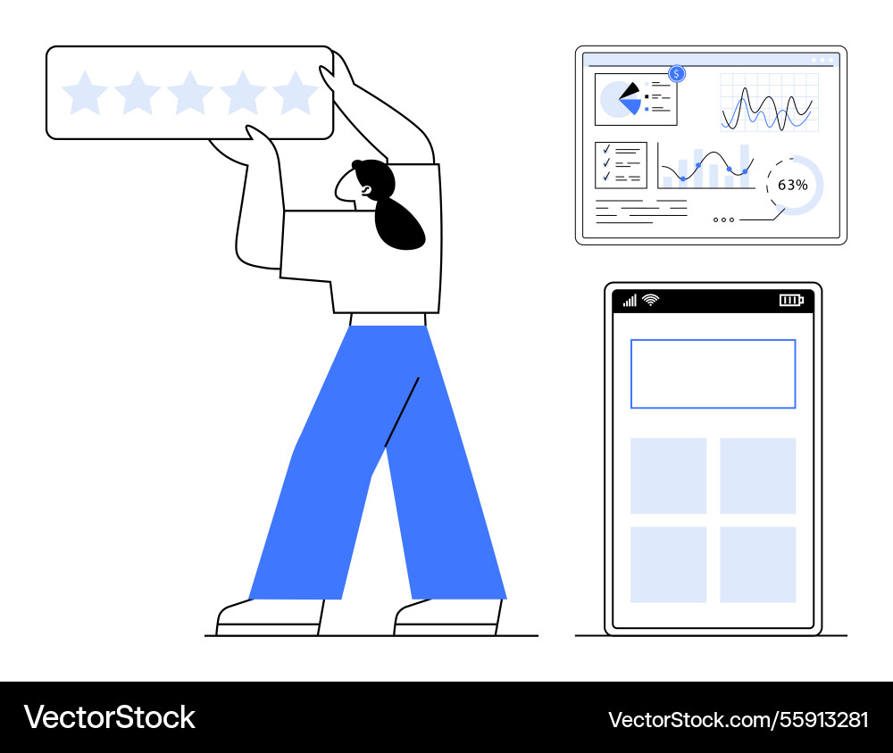 User reviewing ratings with data dashboard User reviewing ratings with data dashboard vector image