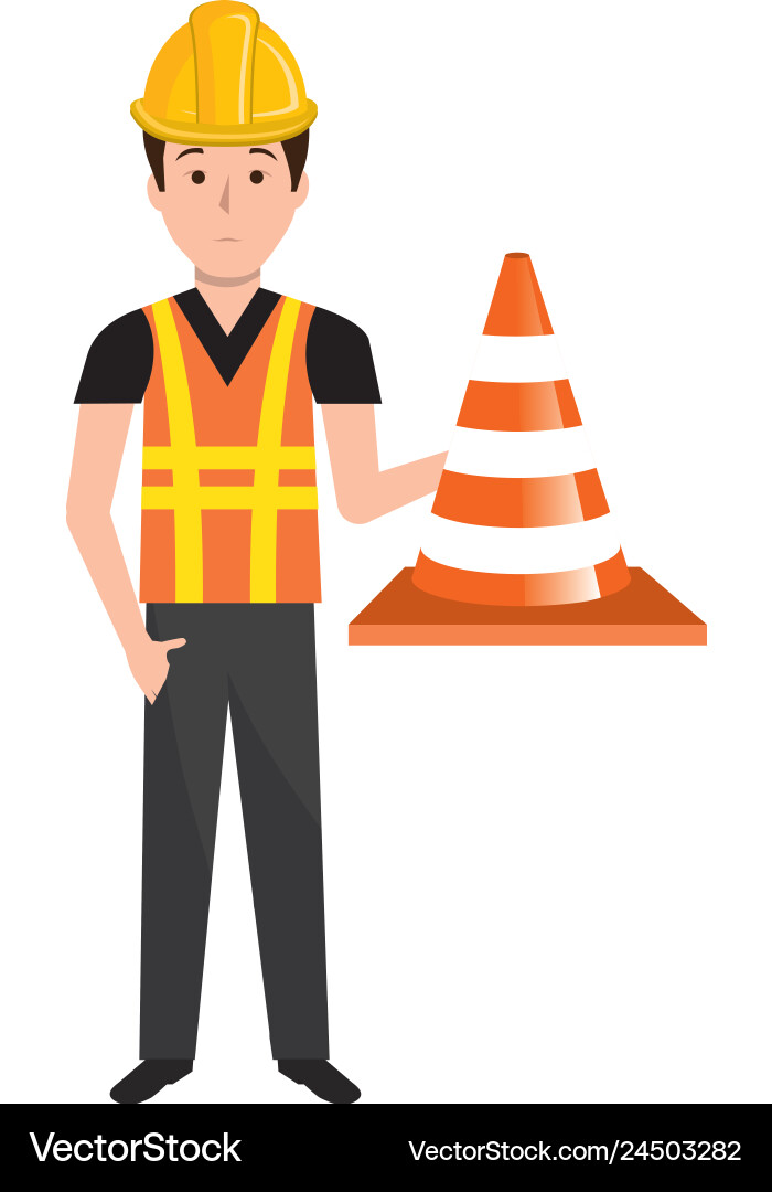 Builder with cone and helmet character Builder with cone and helmet character vector image