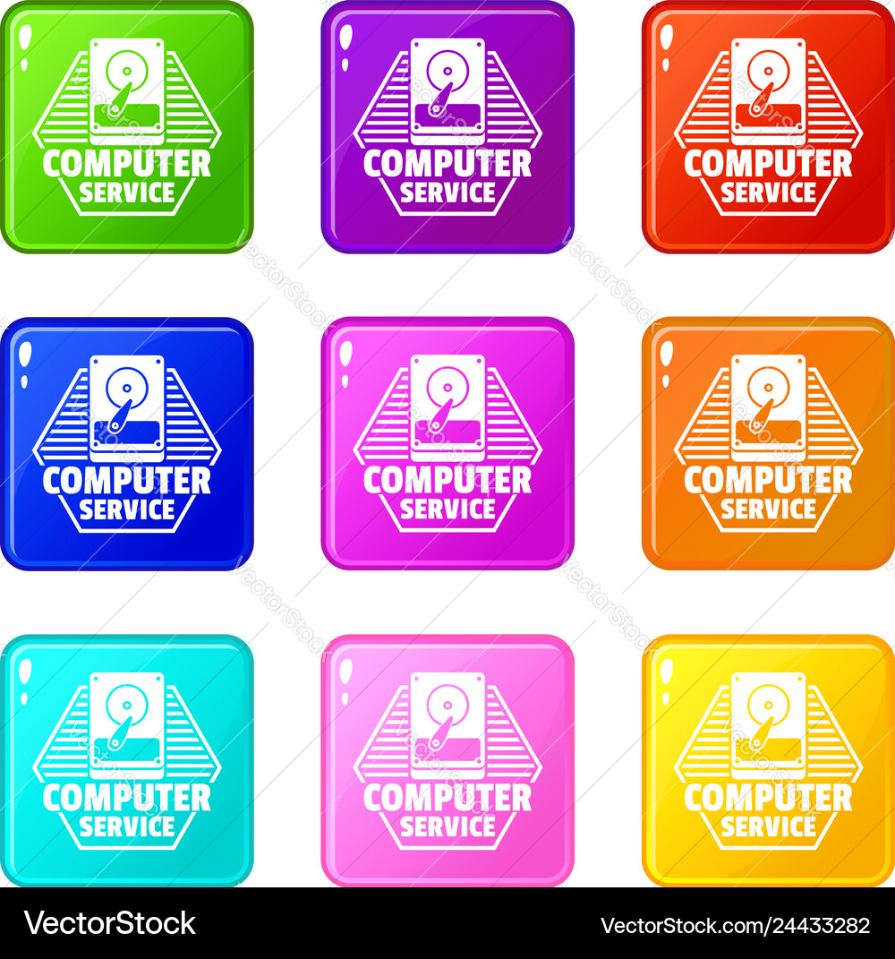 Computer service icons set 9 color collection Computer service icons set 9 color collection vector image