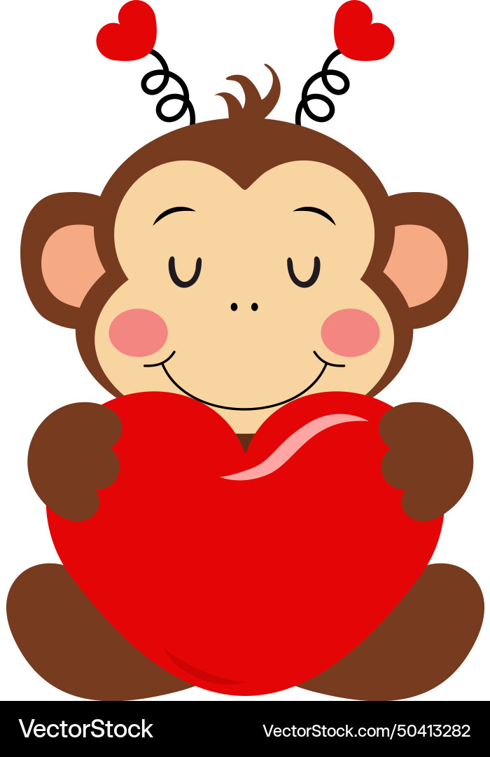 Cute valentine monkey sitting with red heart Cute valentine monkey sitting with red heart vector image