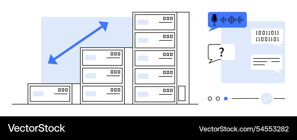 Data center growth with server racks and digital vector image