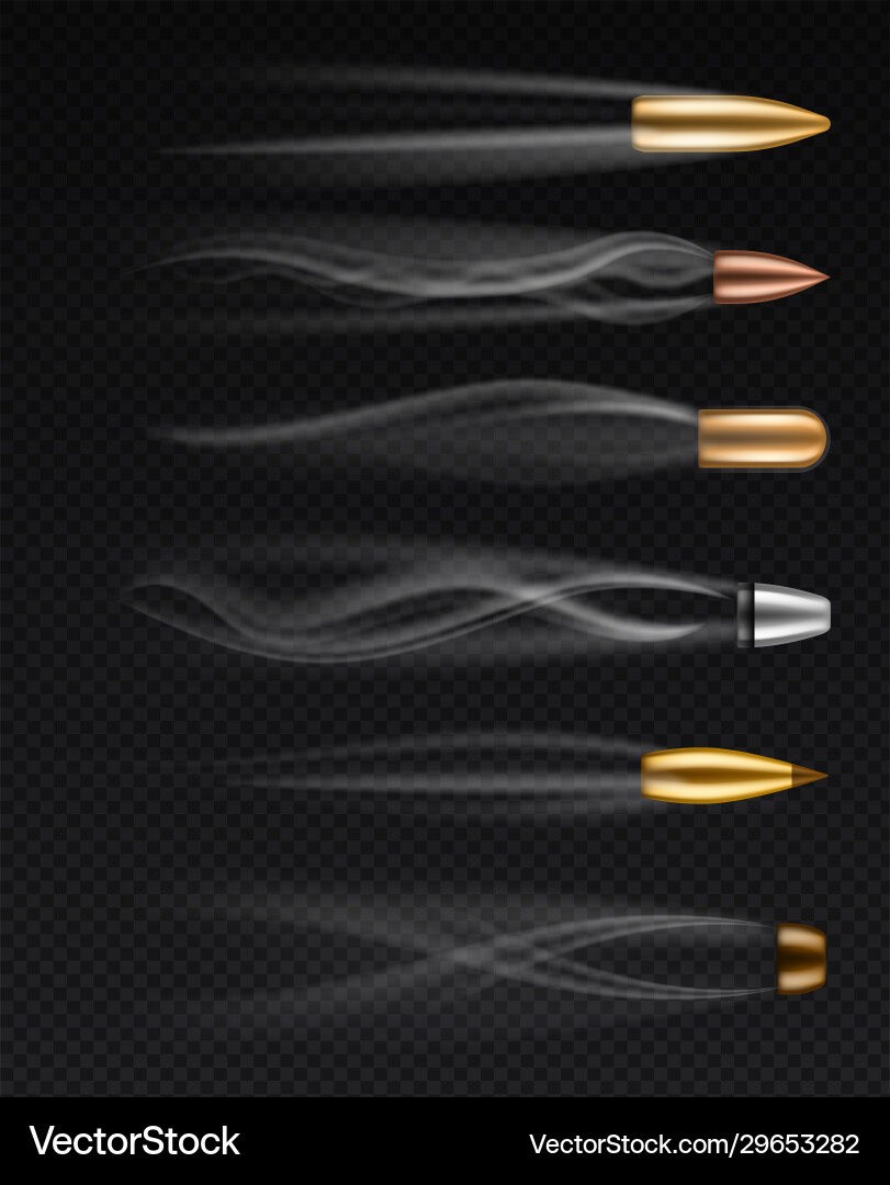 Flying bullets realistic different fired bullet Vector Image
