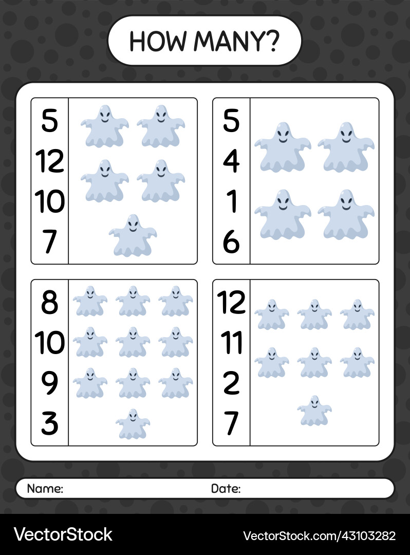 How many counting game with ghost worksheet How many counting game with ghost worksheet vector image
