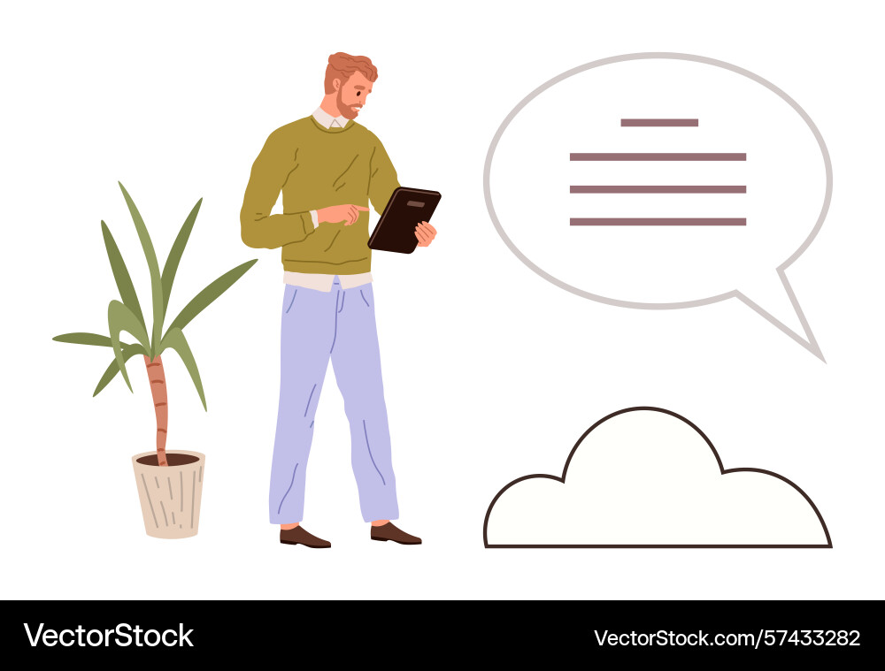 Man using digital tablet with speech bubble Man using digital tablet with speech bubble vector image