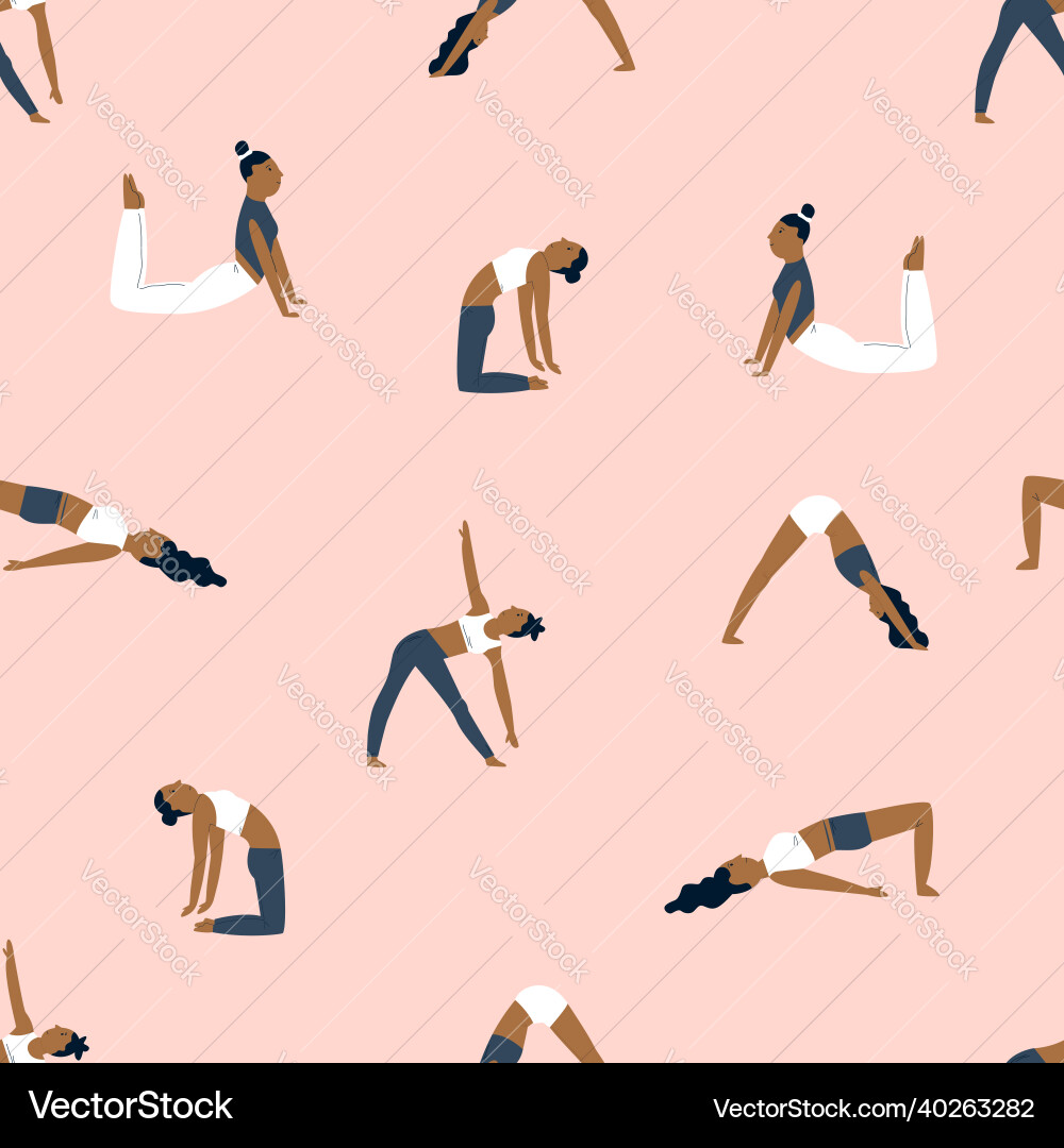 Seamless pattern with characters in yoga asanas Seamless pattern with characters in yoga asanas vector image